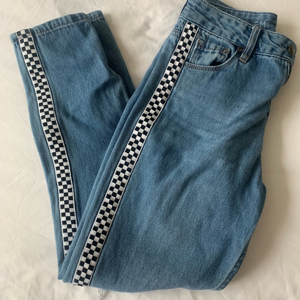 Empyre Eileen Blue Mom Jeans with Checkered Stripe